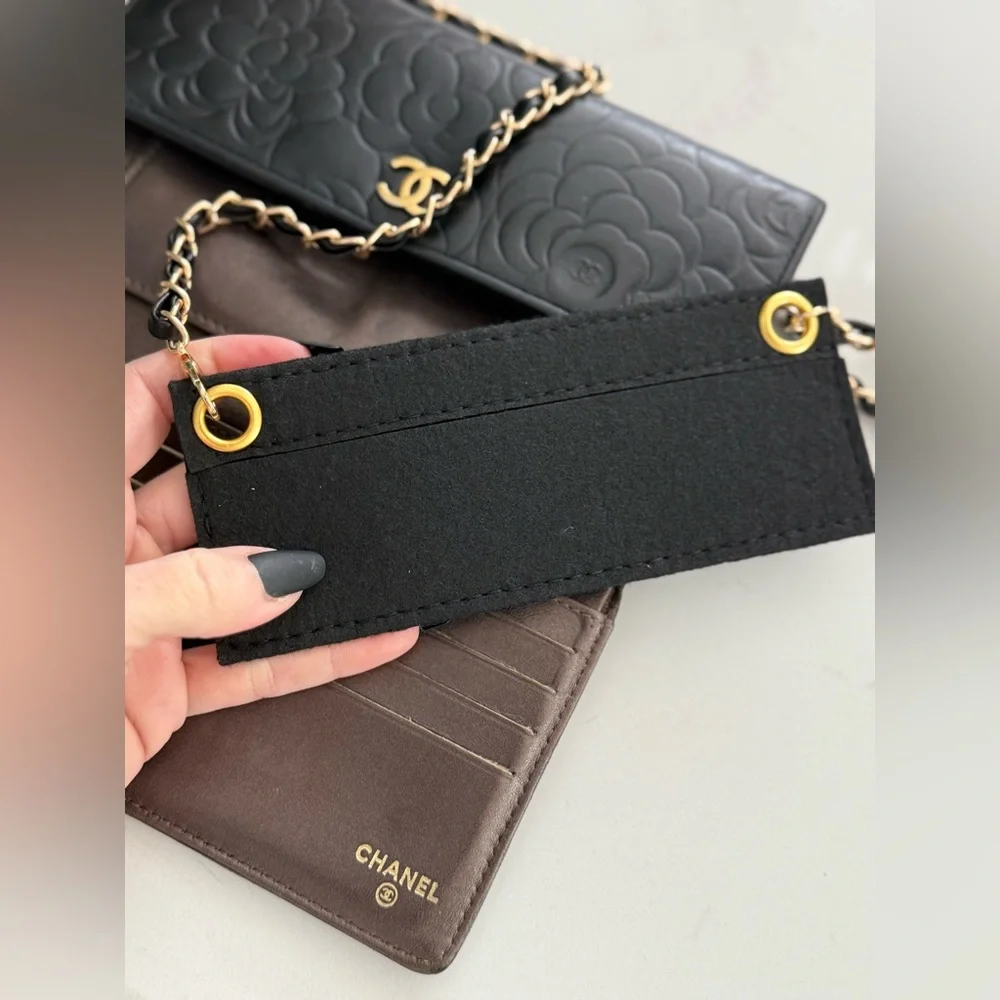 CHANEL Lambskin Embossed Camellia Large Gusset Flap Wallet w/Box, Card and Chain - Picture 14 of 16